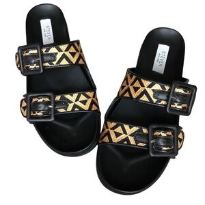 Steven New York Women's Micah Black and Gold Platform Sandals 6.5